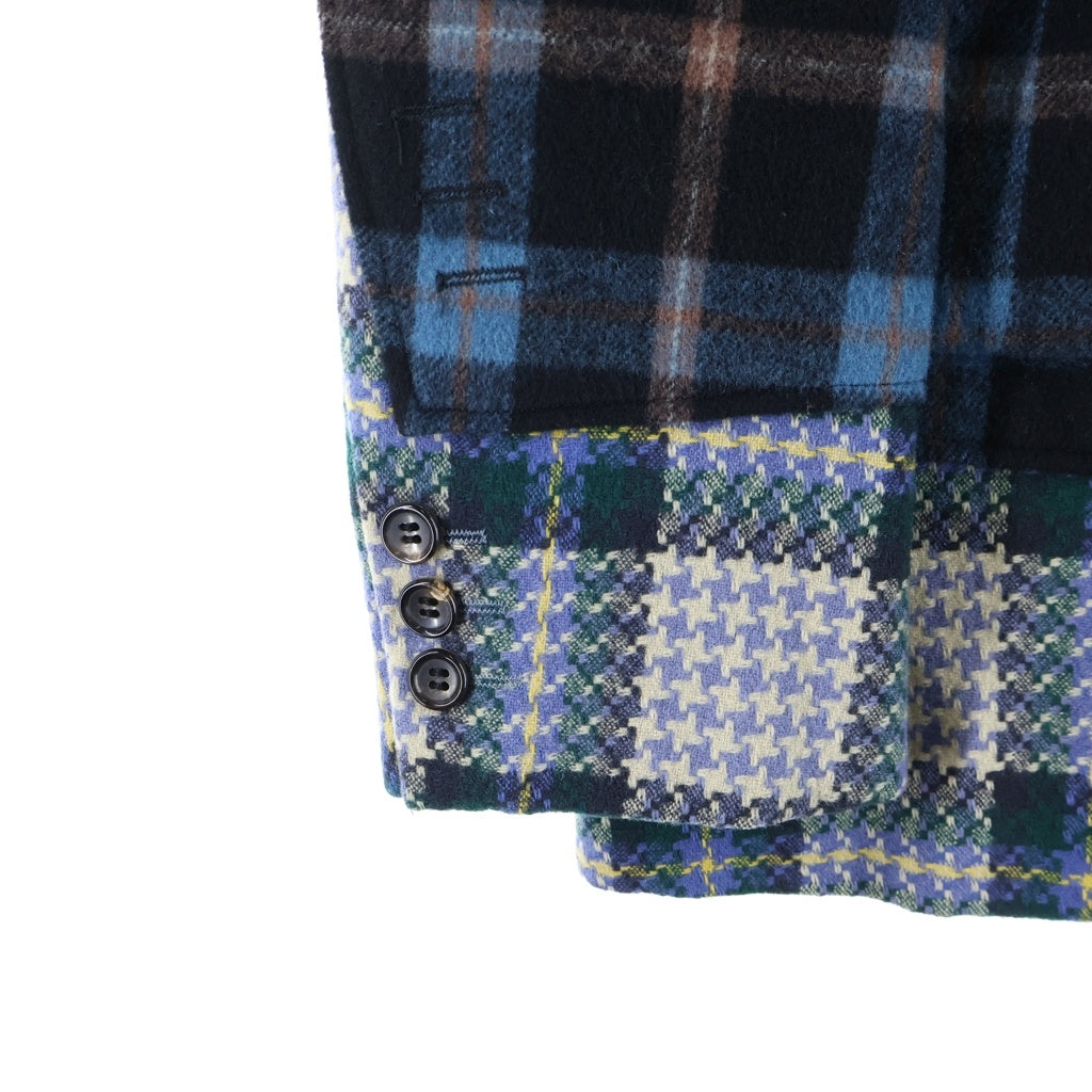 COMME des GARCONS HOMME PLUS(コムデギャルソンオムプリュス) 00AW 4B Wool Jacket ウールチェック ドッキングロックジャケット ブルー PJ-04015S