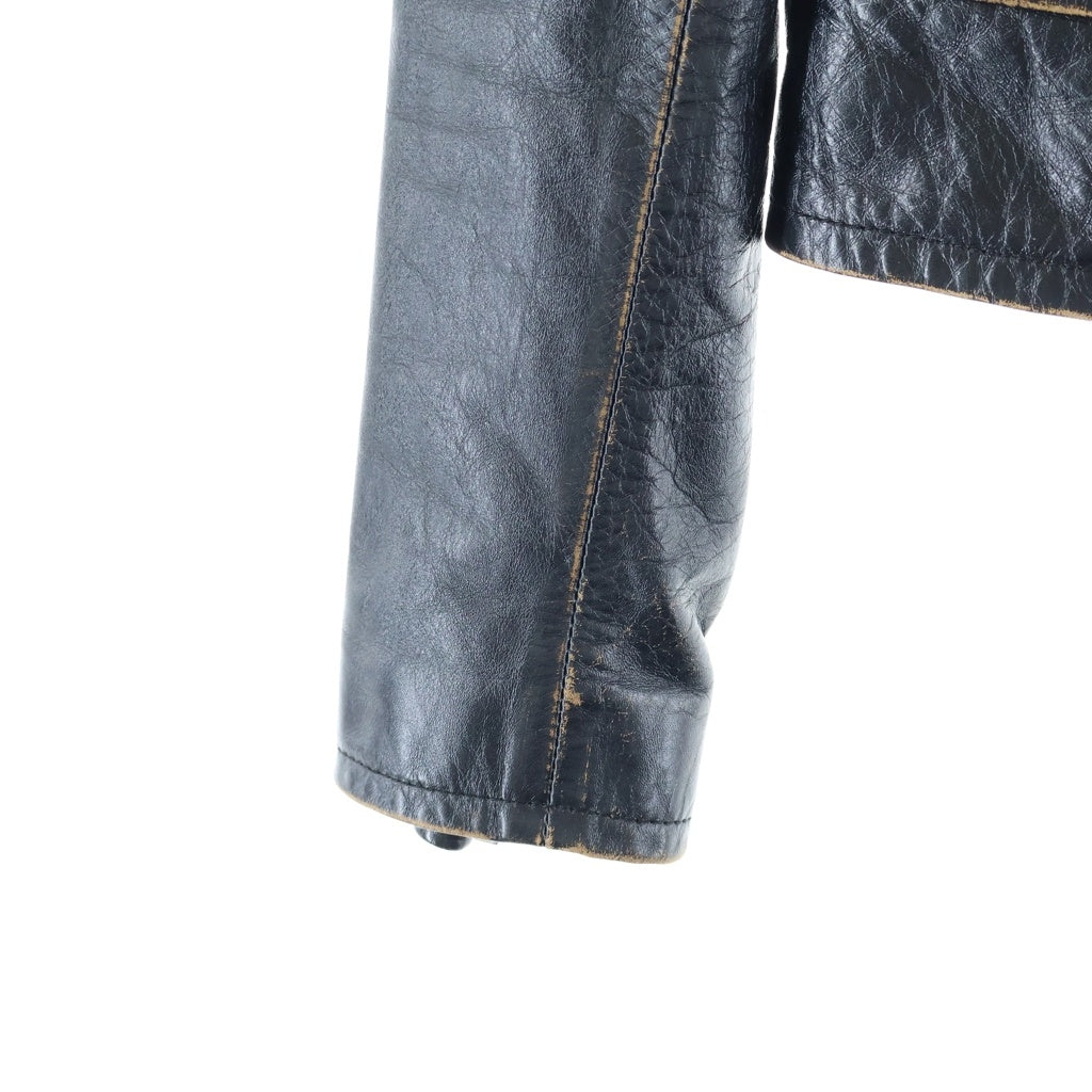 SAINT LAURENT PARIS(サンローランパリ) 17AW MOTORCYCLE JACKET CAT&COCKTAIL ダメージ加工 カーフレザー モータサイクル ダブルライダースジャケット ブラック レディース 483165 Y5RD2