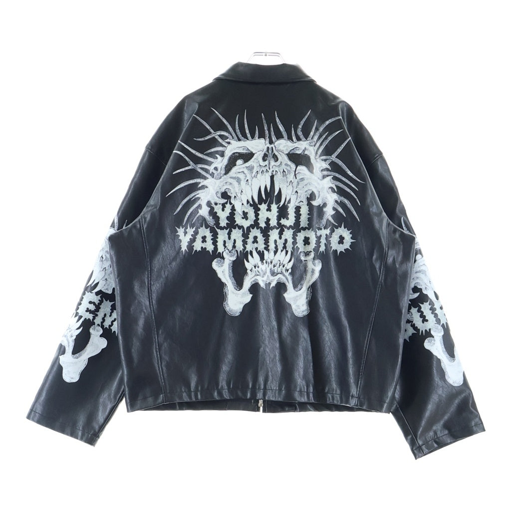 SUPREME(シュプリーム) 25AW ×Y's by Yohji Yamamoto Leather Jacket ワイズ ヨウジヤマモト プリントデザイン ジップアップ レザー ジャケット ブラック