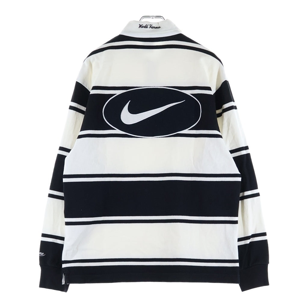 SUPREME(シュプリーム) 25SS ×NIKE Stripe Rugby ナイキ ロゴエンブロイダリー ストライプ レギュラーカラー 長袖シャツ ブラック/ホワイト