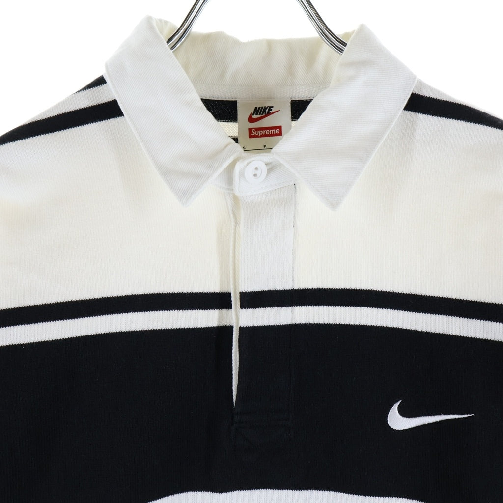 SUPREME(シュプリーム) 25SS ×NIKE Stripe Rugby ナイキ ロゴエンブロイダリー ストライプ レギュラーカラー 長袖シャツ ブラック/ホワイト