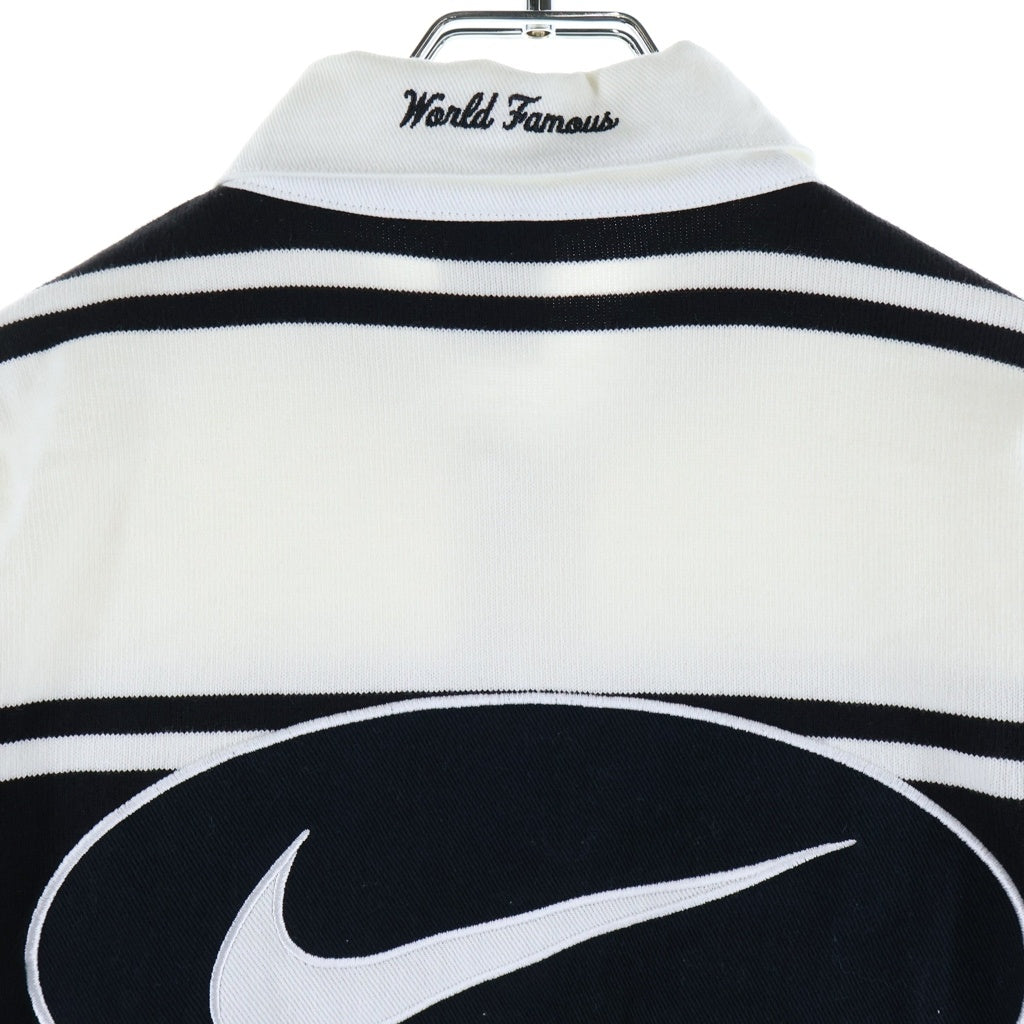 SUPREME(シュプリーム) 25SS ×NIKE Stripe Rugby ナイキ ロゴエンブロイダリー ストライプ レギュラーカラー 長袖シャツ ブラック/ホワイト