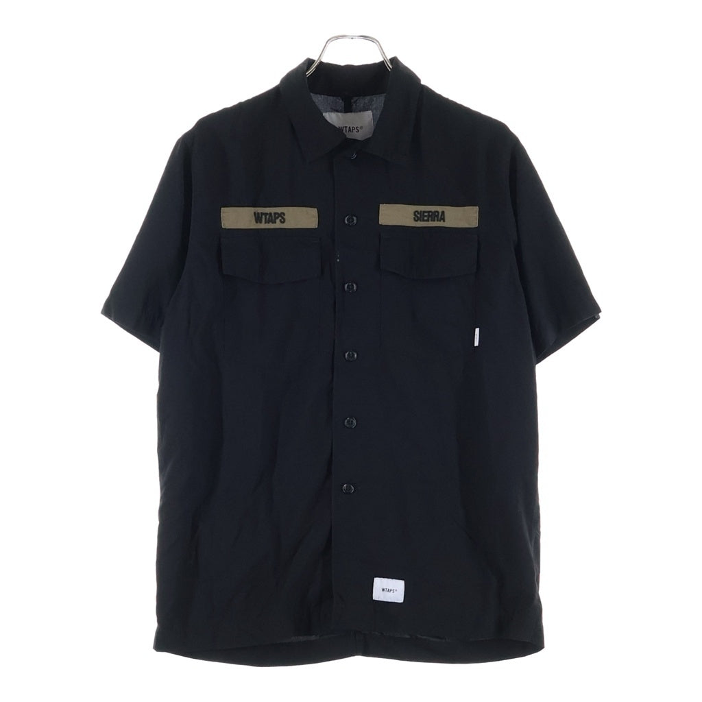 WTAPS(ダブルタップス) 20SS ロゴエンブロイダリー ダブルポケット レギュラーカラー 半袖シャツ ブラック 201BRDT-SHM05