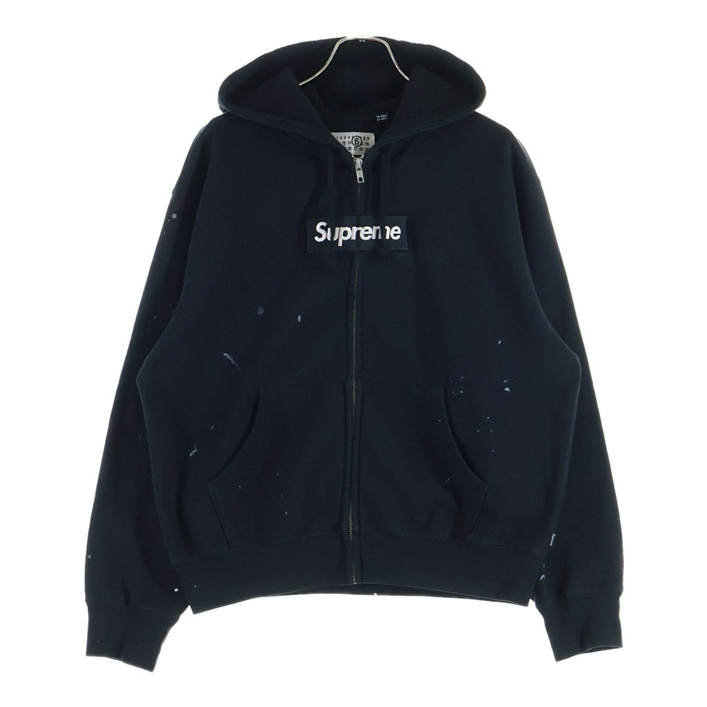 SUPREME(シュプリーム) 26SS ×MM6 Maison Margiela Box Logo Zip Up Hooded Sweatshirt メゾンマルジェラ ペイント加工 ジップアップスウェットパーカー フーディー ブラック SH0GU0053 M25042