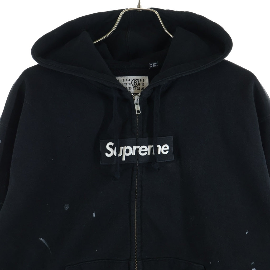 SUPREME(シュプリーム) 26SS ×MM6 Maison Margiela Box Logo Zip Up Hooded Sweatshirt メゾンマルジェラ ペイント加工 ジップアップスウェットパーカー フーディー ブラック SH0GU0053 M25042