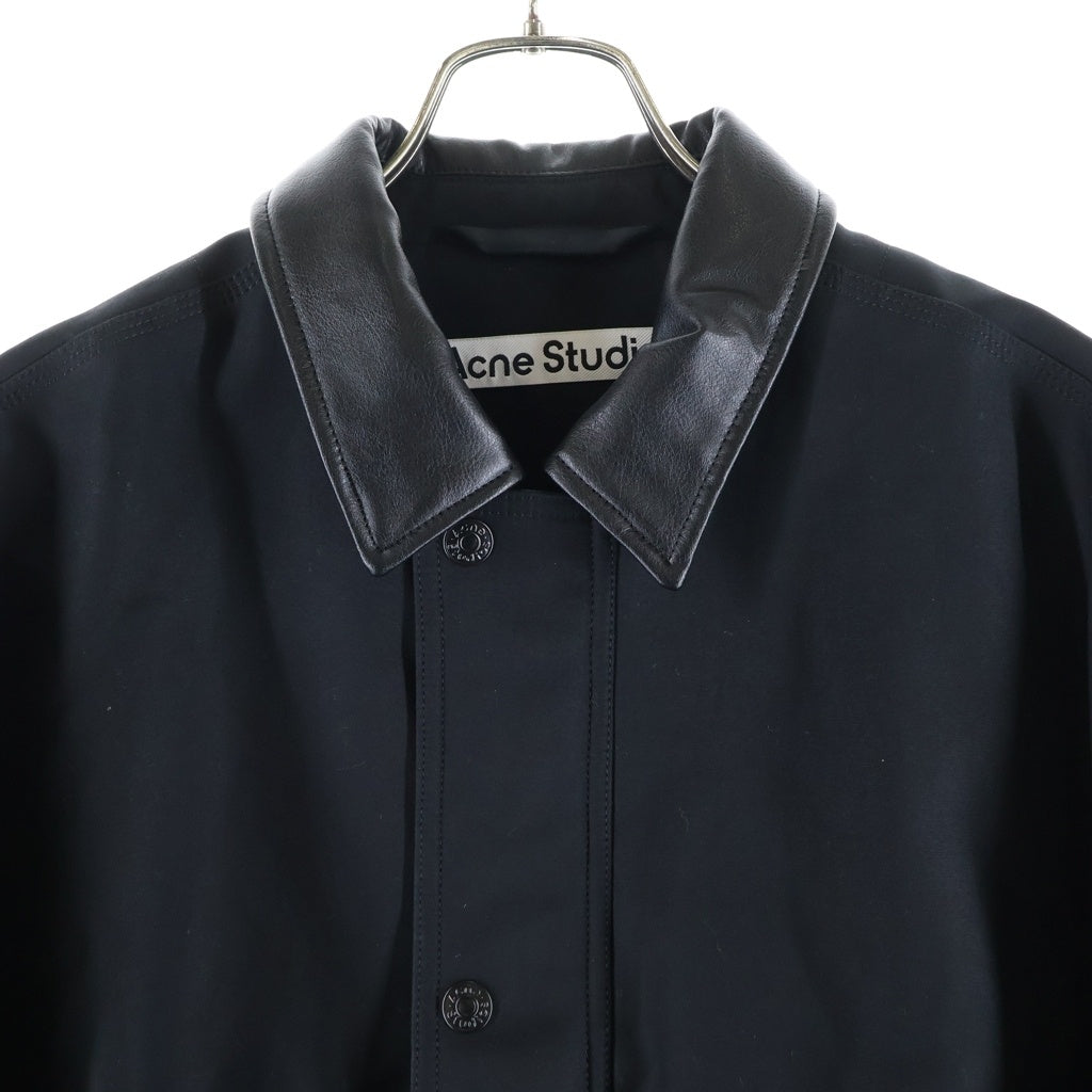 Acne Studios(アクネ ストゥディオズ) TWILL BOMBER JACKET レザー切り替え ジップアップ ツイル ボンバージャケット ブラック FN-MN-OUTW001243