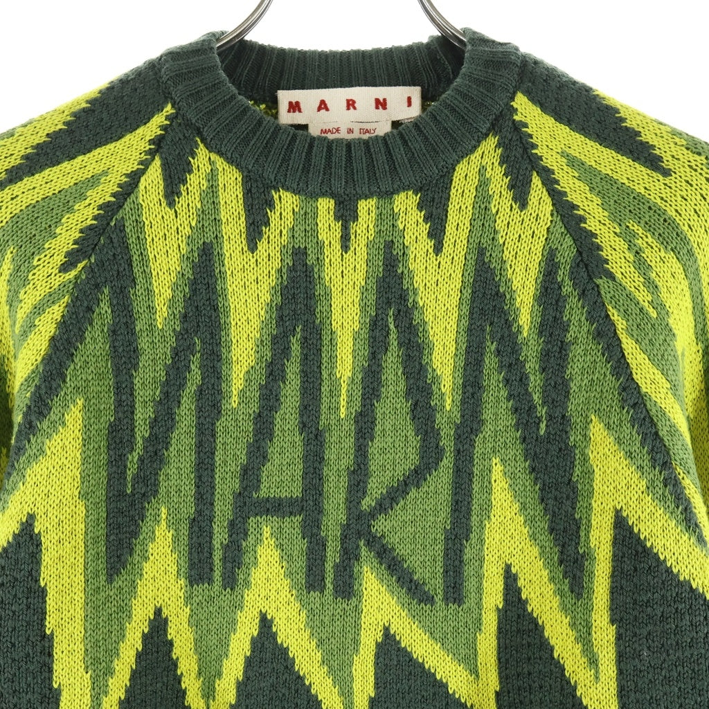 MARNI(マルニ) 24SS FIRE ISLAND LOGO ファイアー アイランド ラウンドネック セーター グリーン/イエロー GCMG0363Q0 UFWH16