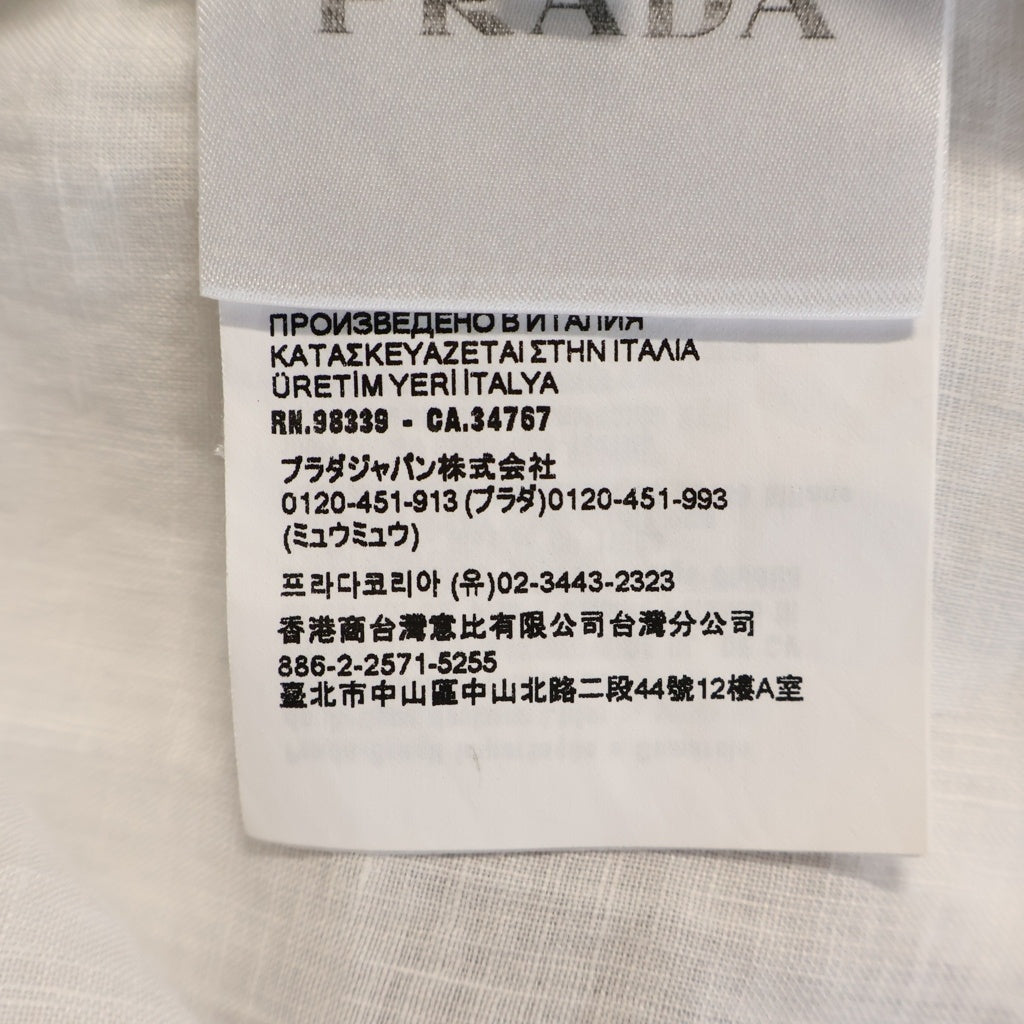 PRADA(プラダ) トライアングルロゴ ステッチオープンカラー 長袖シャツ UCN441 ホワイト