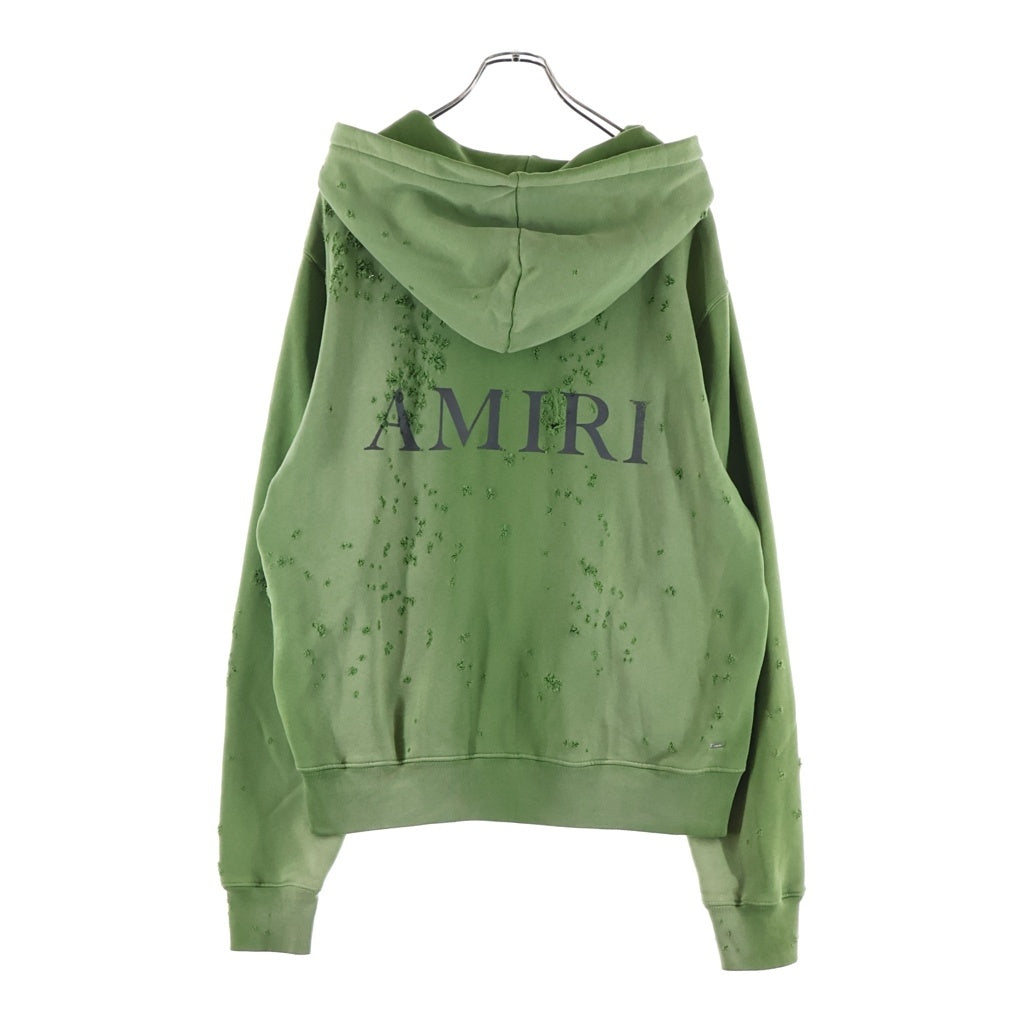 AMIRI(アミリ) MAロゴ ショットガン加工 ダメージ フルジップパーカー スウェットパーカー グリーン SRAMJYHD1002SMRBCO12
