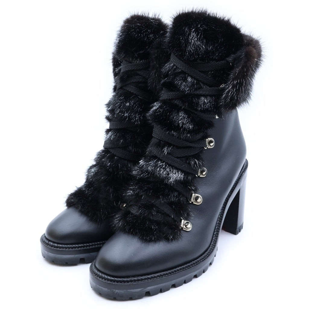 CHRISTIAN LOUBOUTIN(クリスチャンルブタン) Fur Boots レースアップ ファーブーツ レザーハイカットシューズ ブラック レディース