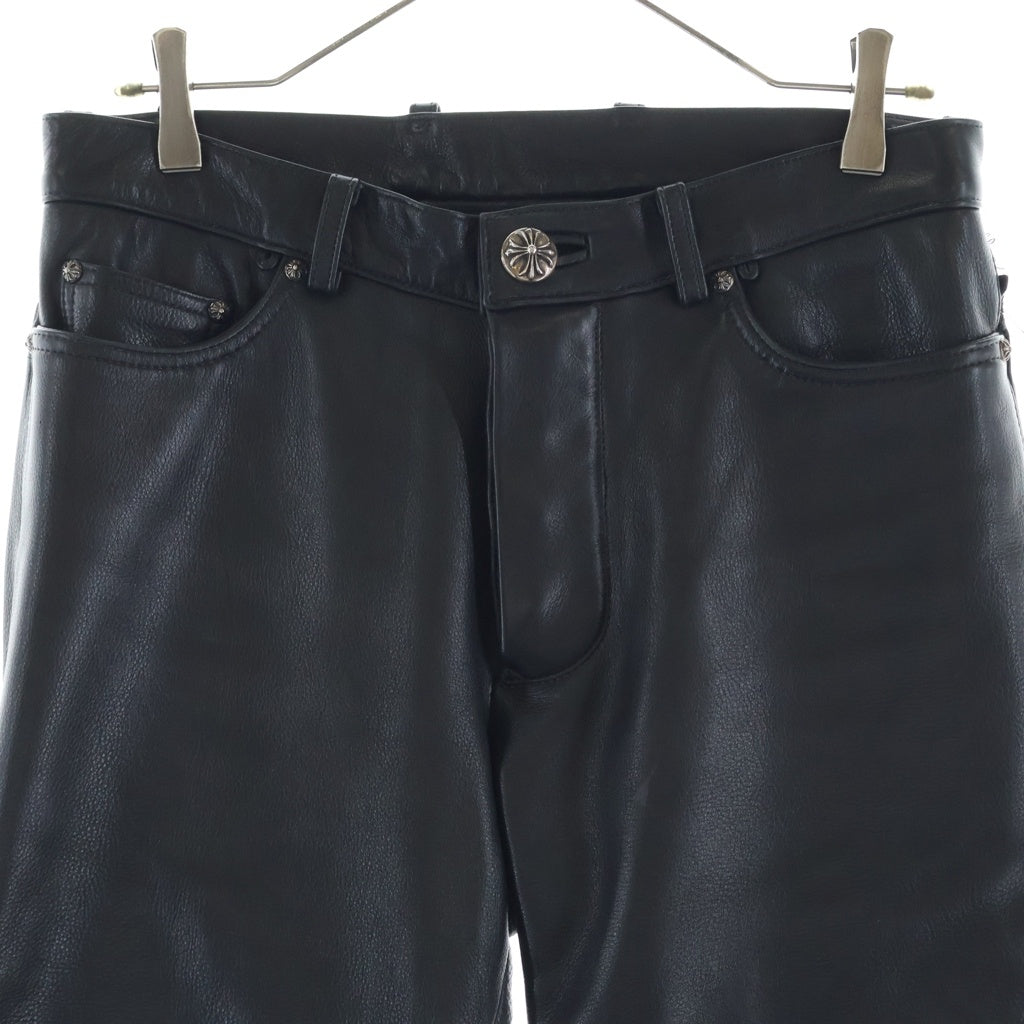 CHROME HEARTS(クロムハーツ) FLEURKNEE ボタンフライ フレアニー レザー パンツ ブラック