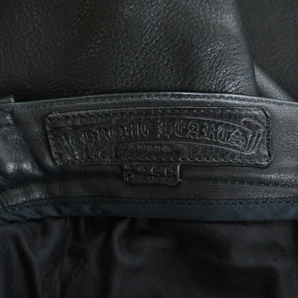 CHROME HEARTS(クロムハーツ) FLEURKNEE ボタンフライ フレアニー レザー パンツ ブラック