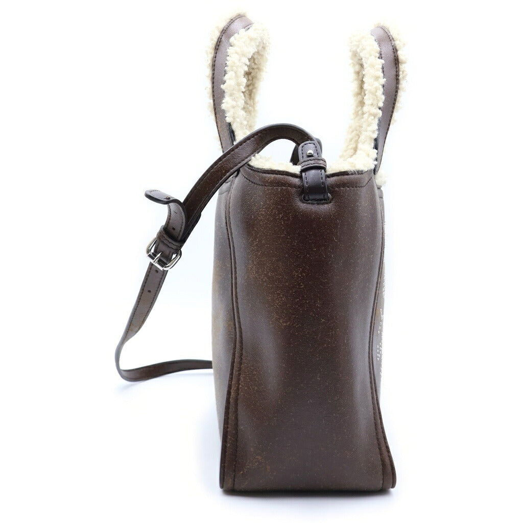 STELLA McCARTNEY(ステラマッカートニー) Logo Plush-Lined Crossbody Tote Bag ロゴ プラッシュライニング ヴィーガンレザー ダメージ加工 ポーチ付き クロスボディ トートバッグ ショルダーバッグ ブラウン