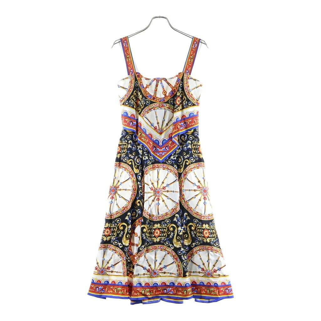 DOLCE & GABBANA(ドルチェアンドガッバーナ) Carretto Dress 総柄 シルクドレス レディース レッド F6TZBT