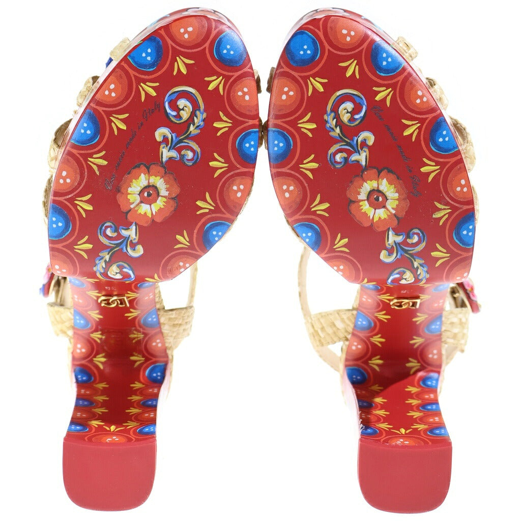 DOLCE & GABBANA(ドルチェアンドガッバーナ) Sandal ラフィア 総柄 プラットフォームサンダル レッド レディース