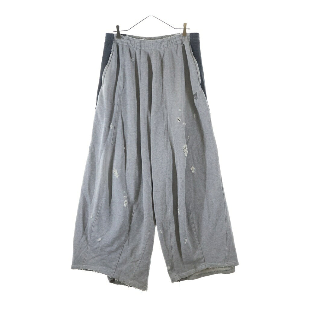 Needles(ニードルス) 24AW ×STUDIOUS 別注 DECONSTRUCTED H.D. SWEAT PANT ステュディオス ダメージデザイン ヒザデル スウェット ワイドパンツ グレー PU1537