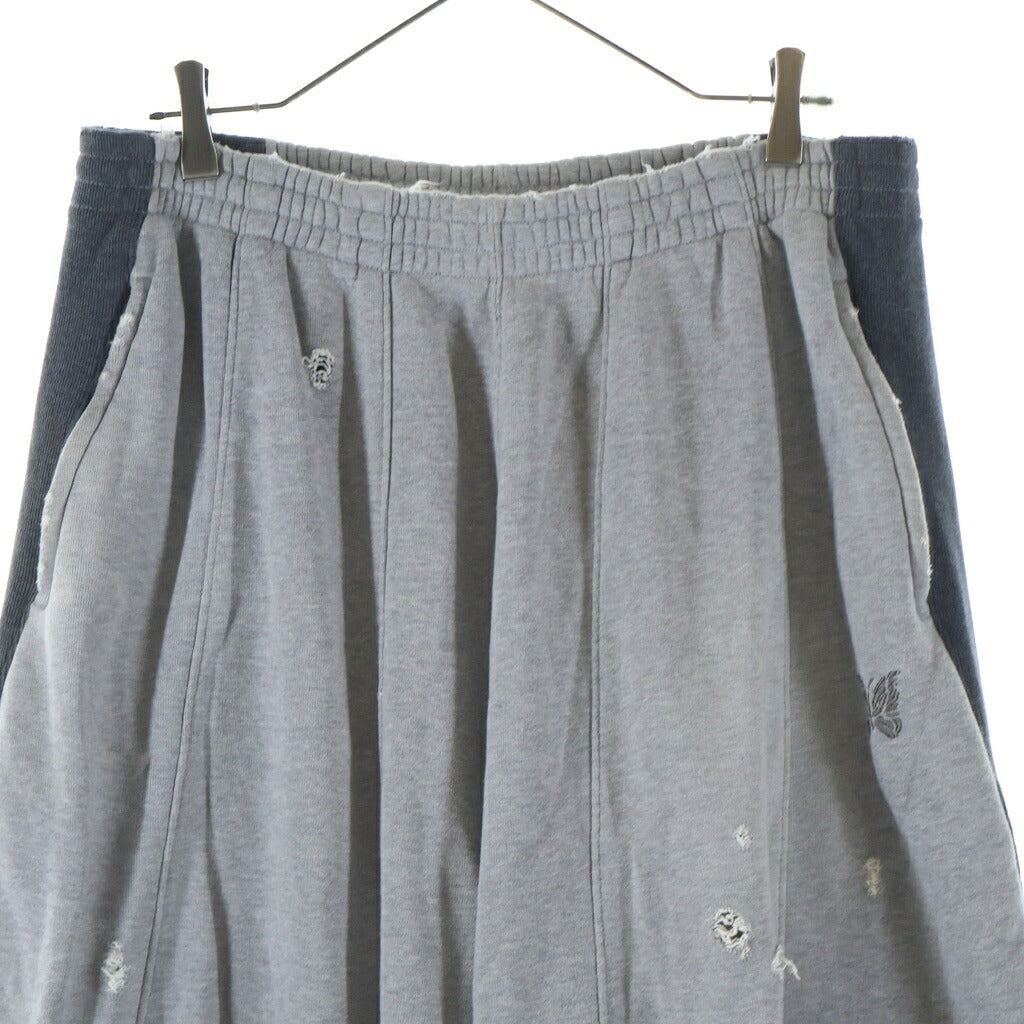 Needles(ニードルス) 24AW ×STUDIOUS 別注 DECONSTRUCTED H.D. SWEAT PANT ステュディオス ダメージデザイン ヒザデル スウェット ワイドパンツ グレー PU1537