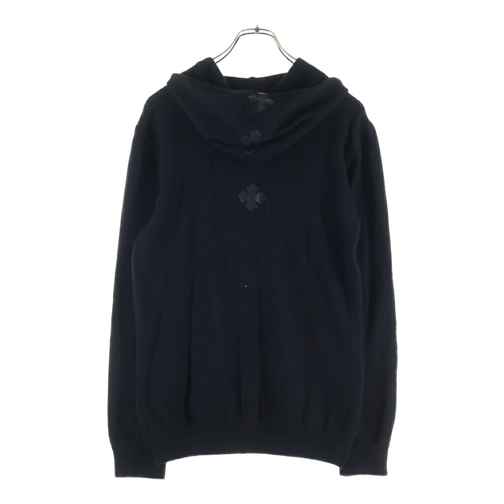 CHROME HEARTS(クロムハーツ) CH PLUS CASHMERE ZIP UP HOODIE CHプラス レザーパッチ カシミヤニット ダガージップアップパーカー フーディー ブラック