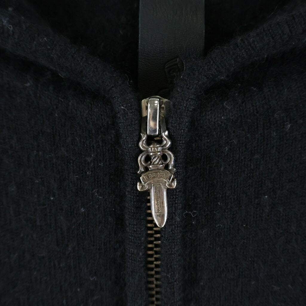 CHROME HEARTS(クロムハーツ) CH PLUS CASHMERE ZIP UP HOODIE CHプラス レザーパッチ カシミヤニット ダガージップアップパーカー フーディー ブラック