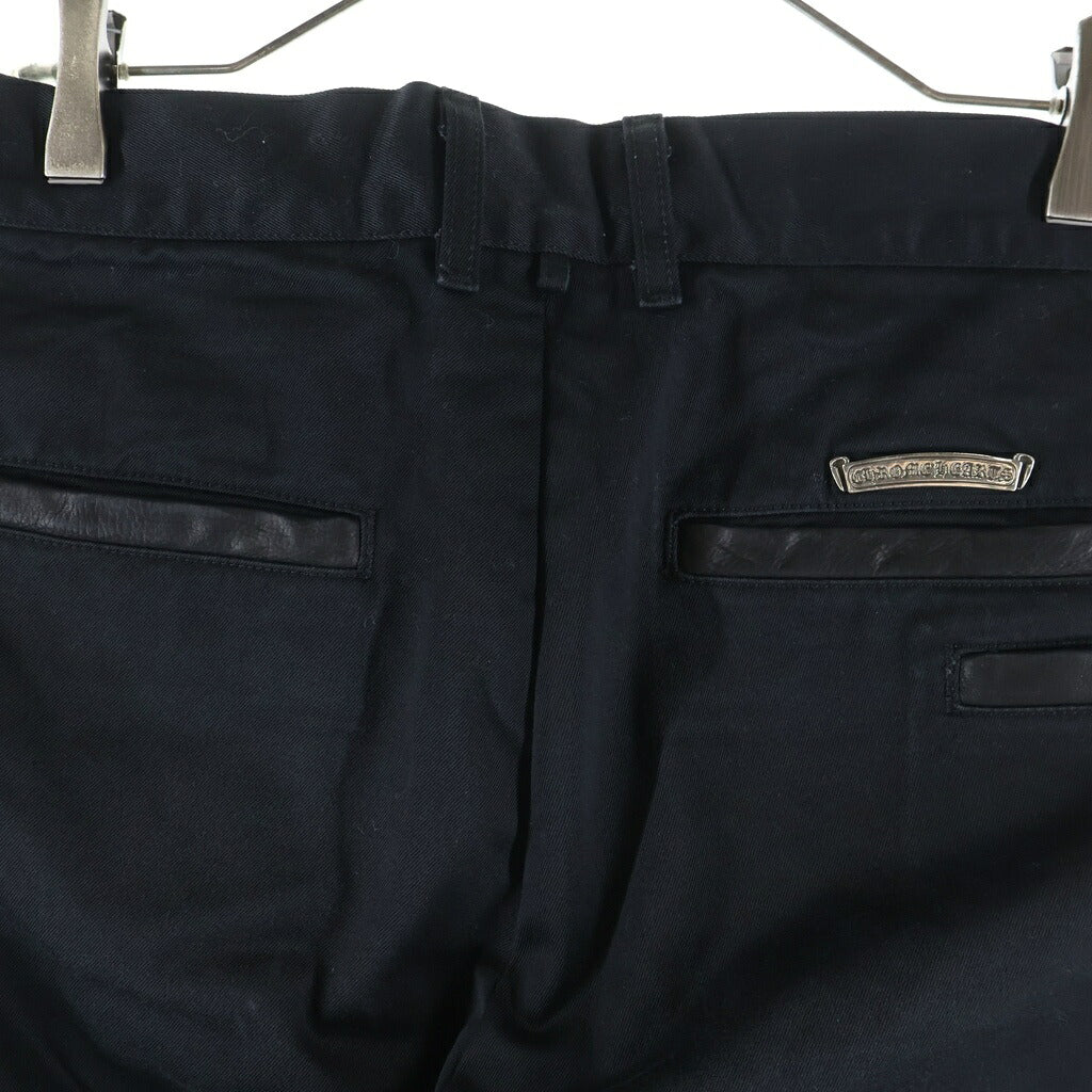 CHROME HEARTS(クロムハーツ) クロスボールボタン レザー切替 チノ ロングパンツ ブラック