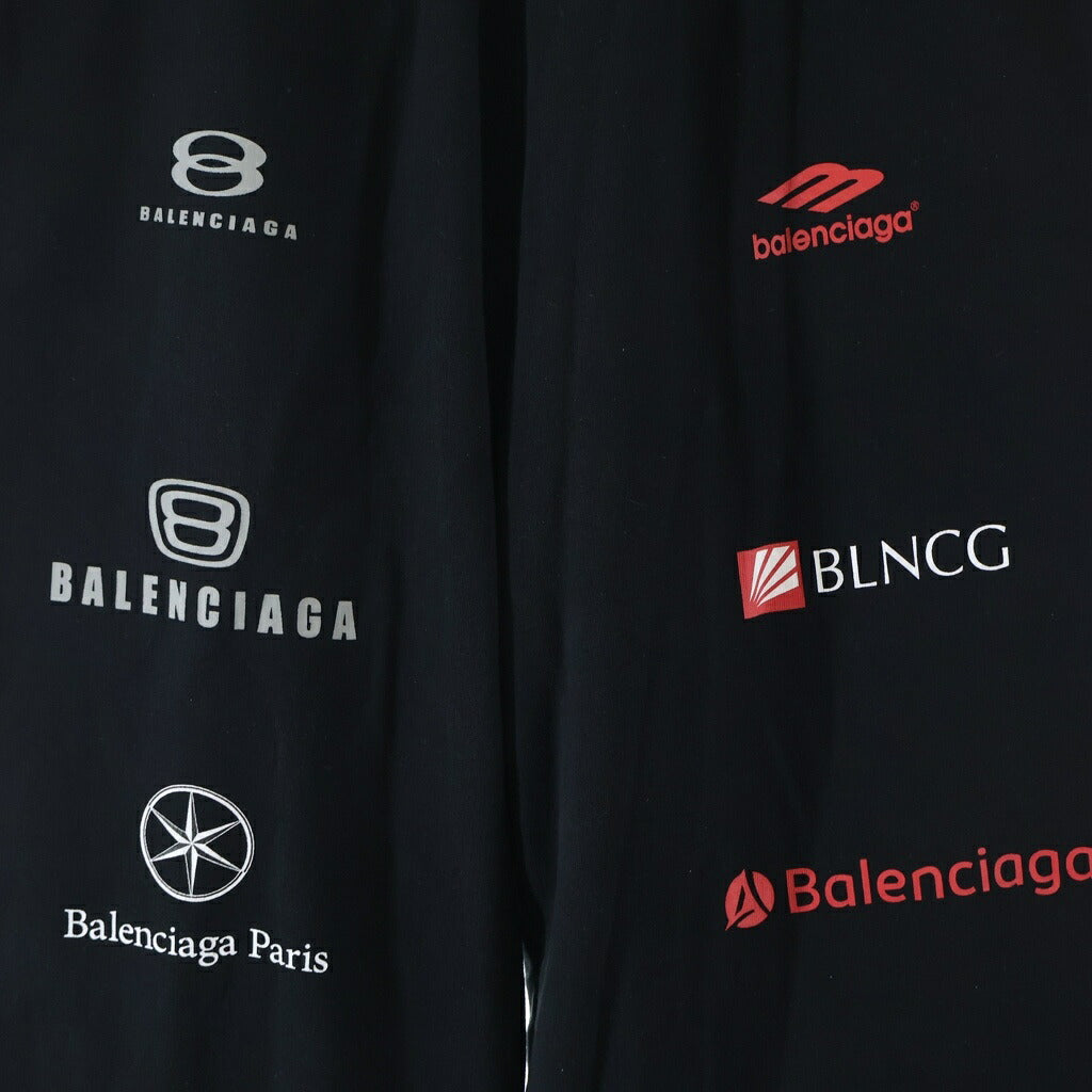 BALENCIAGA(バレンシアガ) F1 TOP LEAGUE BAGGY 767853 TPVF1 ダメージ加工 マルチロゴプリント トップリーグバギーパンツ ブラック