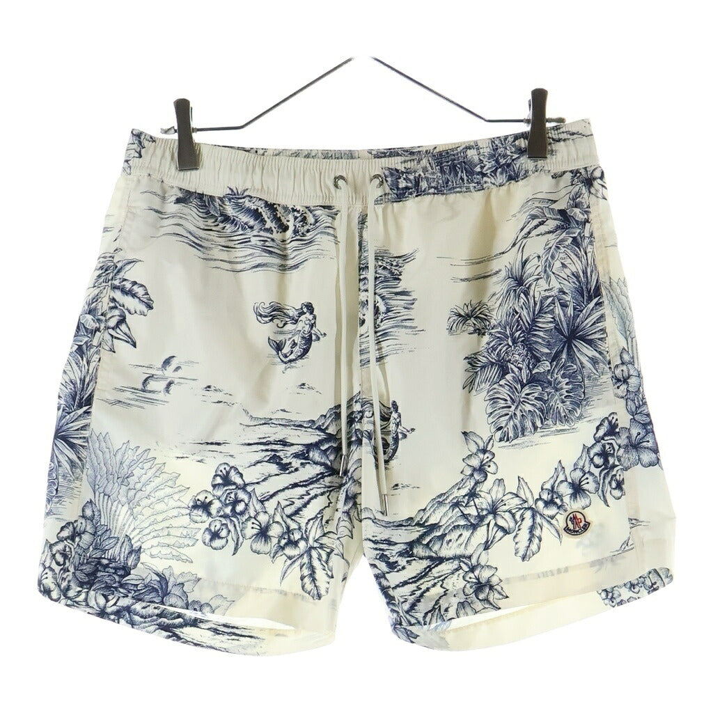 MONCLER(モンクレール) LOGO PATCH DRAWSTRING SWIM SHORTS ロゴパッチ ドローストリング 総柄デザイン ショートパンツ ホワイト L10912C00012