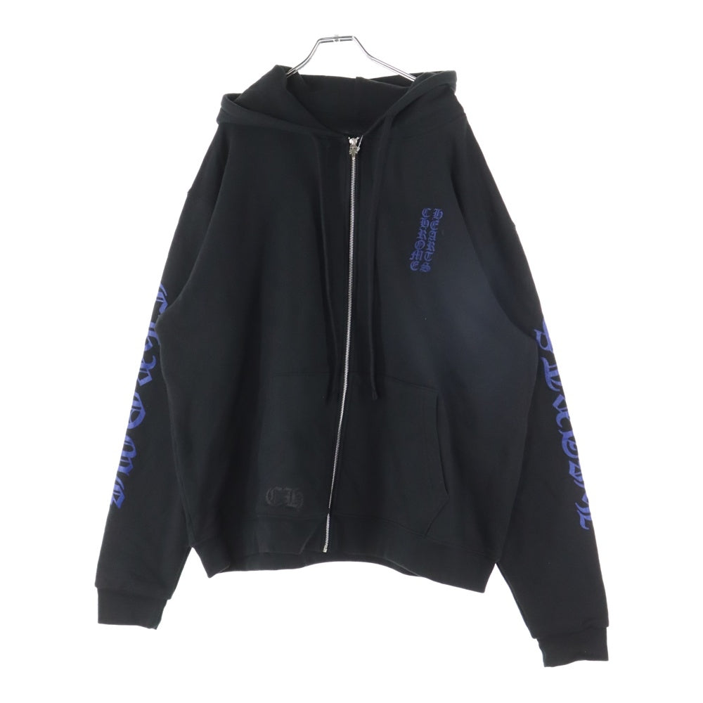 CHROME HEARTS(クロムハーツ) VRCT THERMAL FULL ZIP HOODIE 裏地サーマル アームロゴプリント ダガージップ スウェット ジップアップパーカー ブラック/ブルー