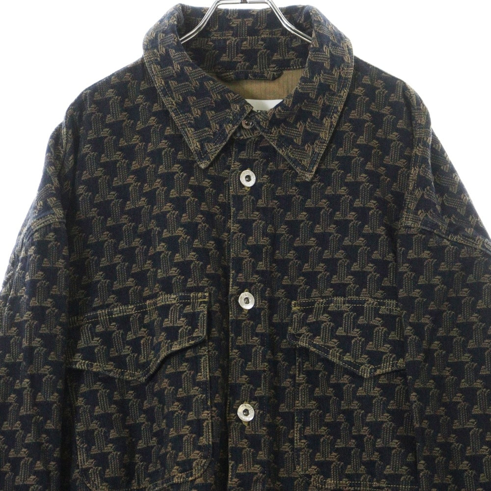LANVIN(ランバン) Rosenquist Oversized Logo Embroidered Denim Shirt 総柄 オーバーサイズ 長袖デニムシャツ ジャケット ネイビー OU0516-D046-A22