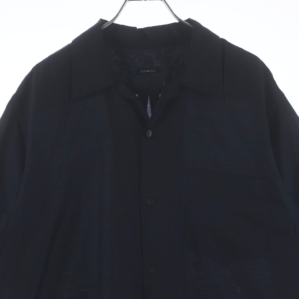 COMOLI(コモリ) 23SS シルク混 ウール 半袖 オープンカラーシャツ ネイビー X01-02019