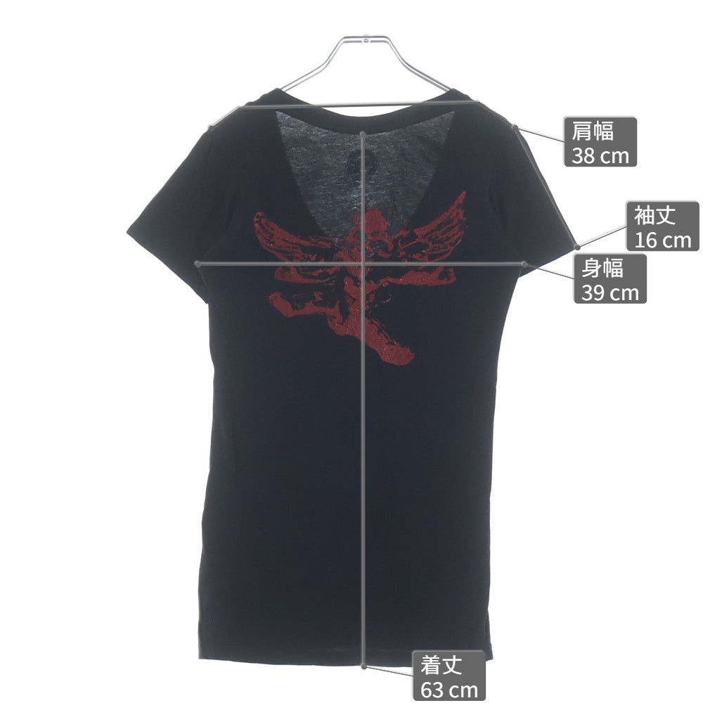 CHROME HEARTS(クロムハーツ) FOTI S/S TEEI バックミスラレーン レッドプリント Vネック 半袖 Tシャツ ブラック