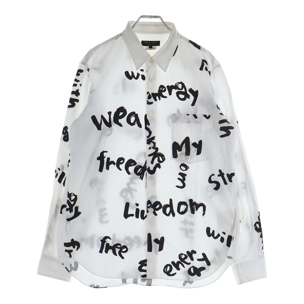COMME des GARCONS HOMME PLUS(コムデギャルソンオムプリュス) 21AW AD2021 レタープリント総柄 長袖コットンシャツ ホワイト/ブラック PH-B015
