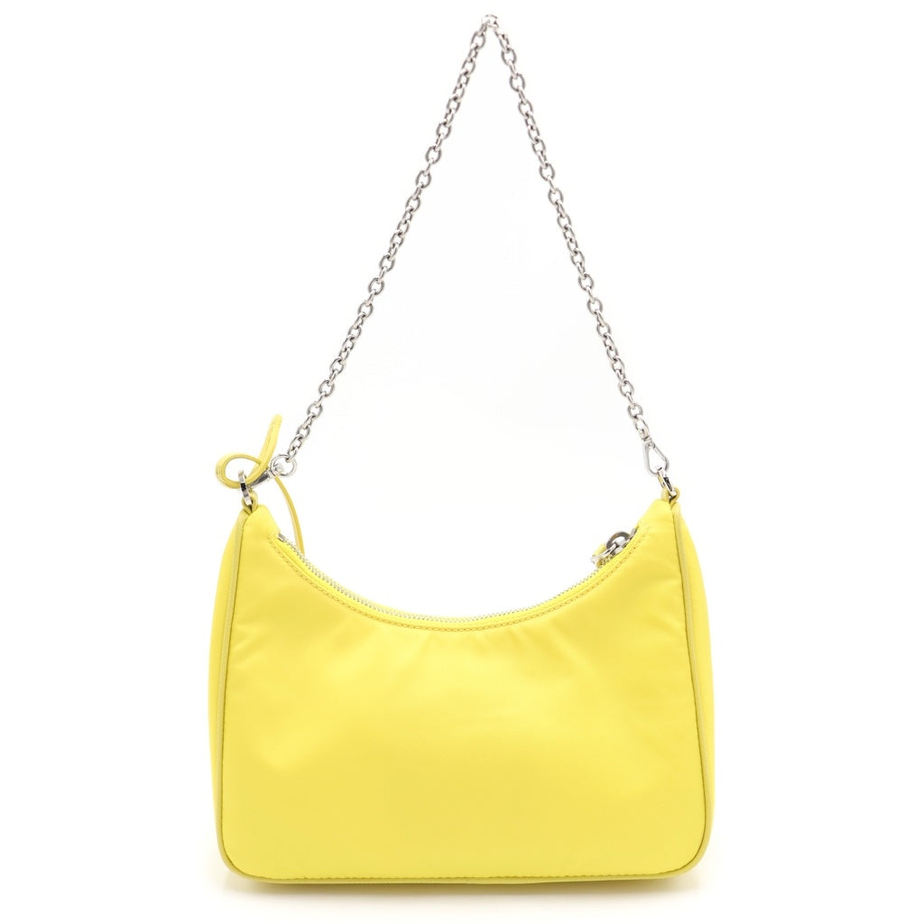 PRADA(プラダ) Re-Edition RE-NYLON リエディション リナイロン トライアングルロゴプレート ミニ ショルダーバッグ シルバー金具 イエロー 1BH204 レディース