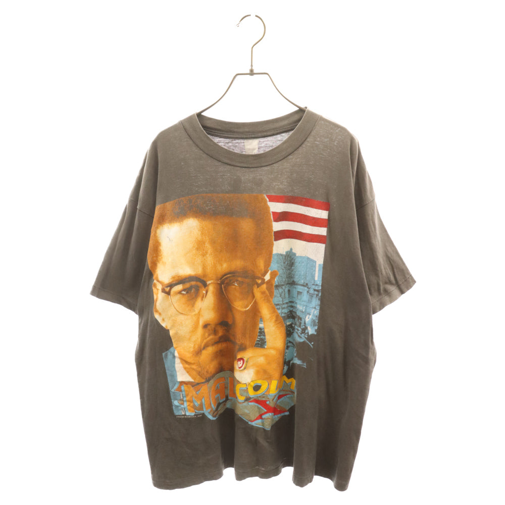 VINTAGE(ヴィンテージ) 90s MALCOLM X RAP TEE PEACE&LOVE マルコム 両面プリント ラップ 半袖Tシャツ カットソー グレー