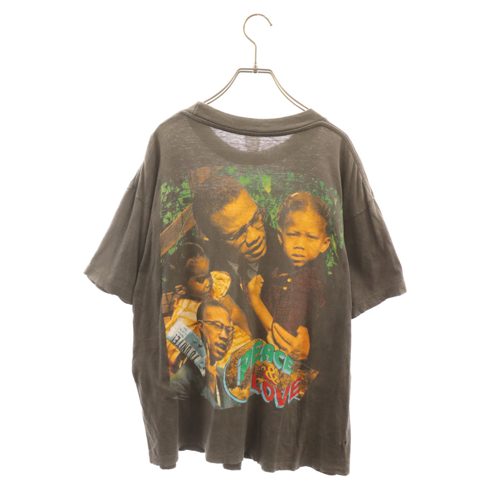 VINTAGE(ヴィンテージ) 90s MALCOLM X RAP TEE PEACE&LOVE マルコム 両面プリント ラップ 半袖Tシャツ カットソー グレー
