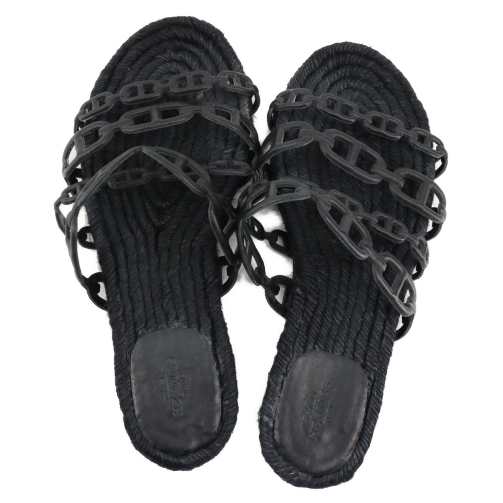 HERMES(エルメス) シェーヌダンクル フラット サンダル ブラック レディース Z刻印