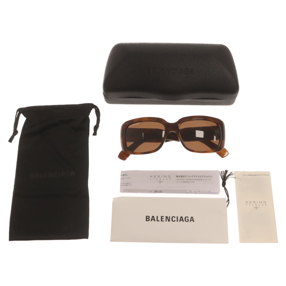 BALENCIAGA(バレンシアガ) BB0072S スクエア型 ロゴデザインサングラス アイウェア ブラウン