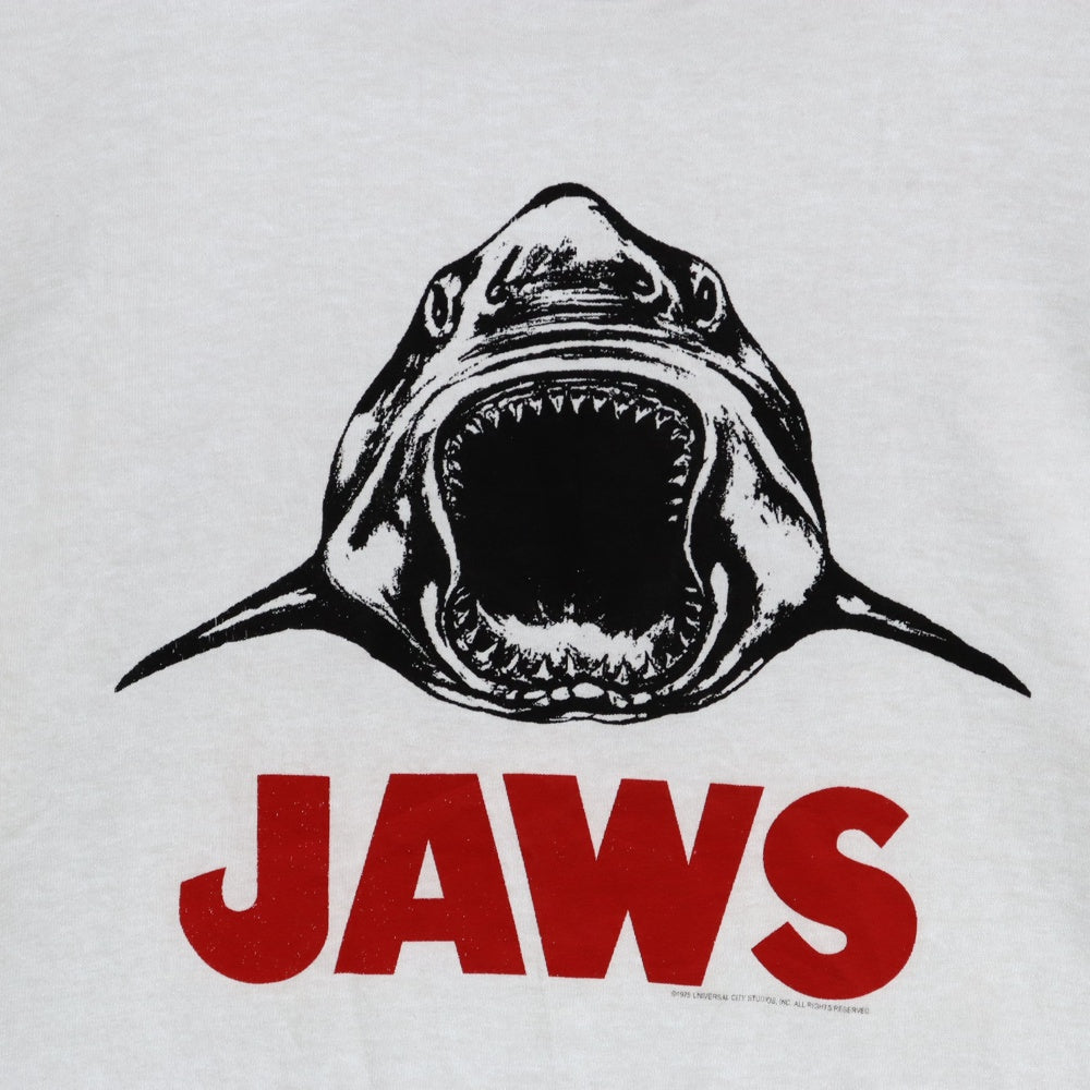 VINTAGE(ヴィンテージ) 90s JAWS NO ONE LOOKED TAT THE WATER ANIVERSARY COLLECTOR'S EDITION WHITE TEE ジョーズ 両面プリント半袖Tシャツ カットソー ホワイト