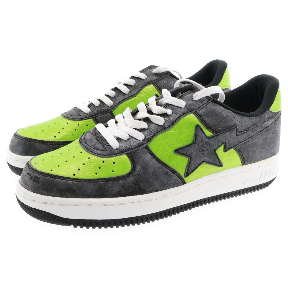 A BATHING APE(アベイシングエイプ) 00s ×UNKLE FUTURA BAPESTA スネーク 型押し レザー ローカット スニーカー US10.5 グリーン