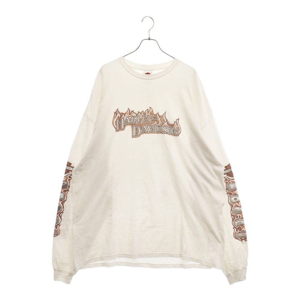 VINTAGE(ヴィンテージ) 00s HARLEY DAVIDSON レッドフレイム ハーレーダビッドソン 袖フレイム 長袖 Tシャツカットソー ホワイト
