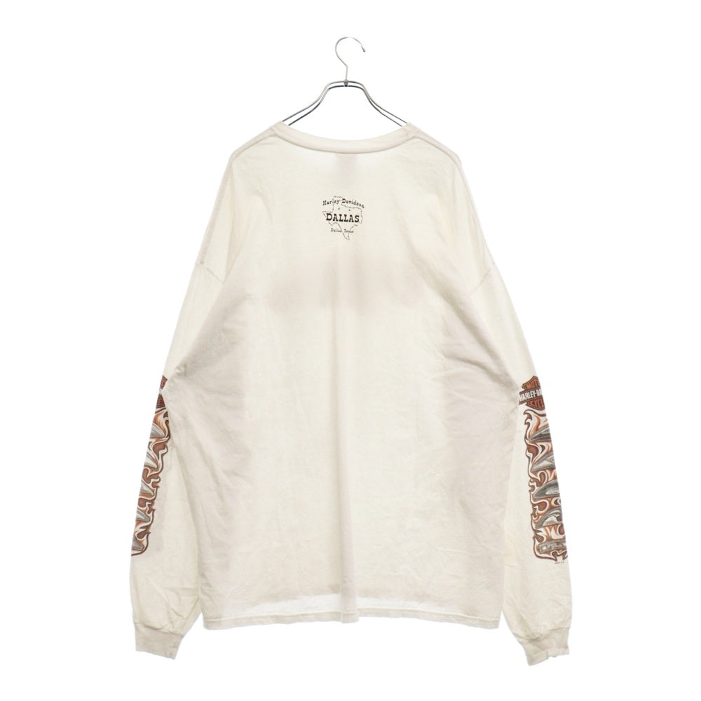 VINTAGE(ヴィンテージ) 00s HARLEY DAVIDSON レッドフレイム ハーレーダビッドソン 袖フレイム 長袖 Tシャツカットソー ホワイト