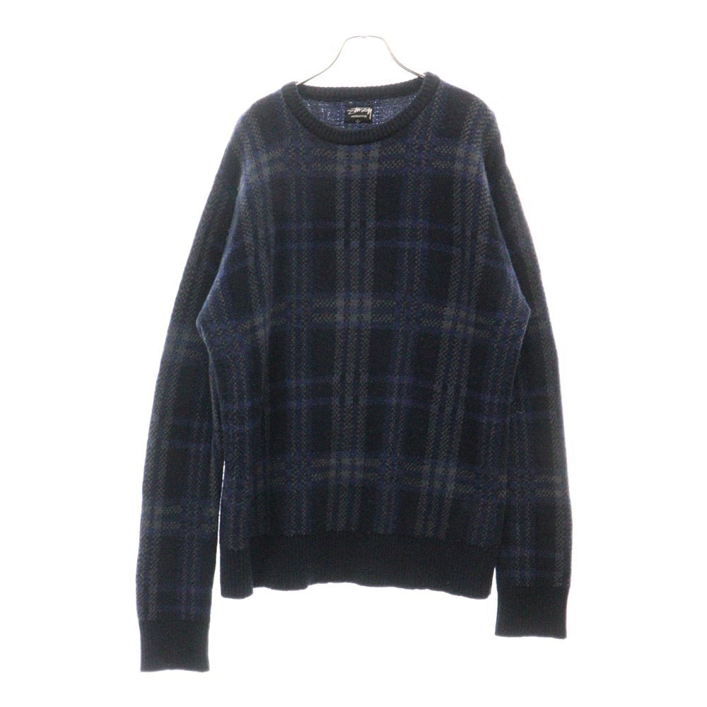 STUSSY(ステューシー) AUTHENTIC CHECK KNIT オーセンティック クルーネック プルオーバー チェック ニット ブルー