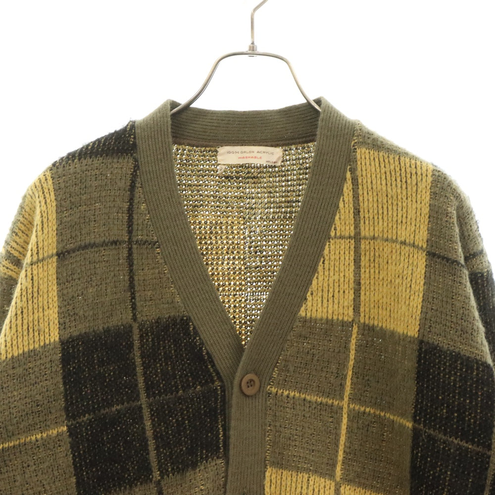 VINTAGE(ヴィンテージ) 60-70s Orlon Acrylic Cardigan チェック柄 アクリルニットカーディガン マルチ