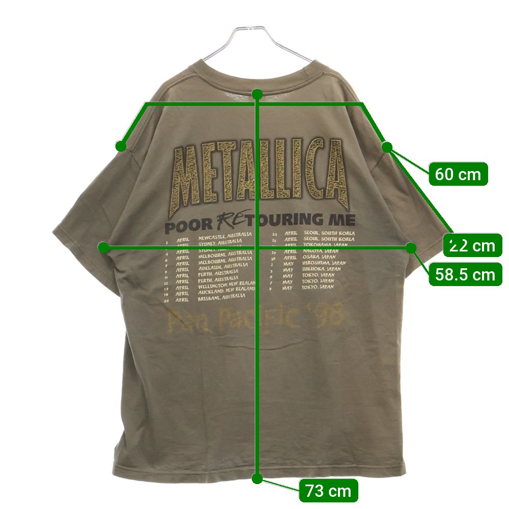 VINTAGE(ヴィンテージ) 90s METALLICA POOR RETOURING ME PAN PACIFIC '98 TOUR KHAKI TEE メタリカ 両面プリント半袖Tシャツ カットソー カーキ
