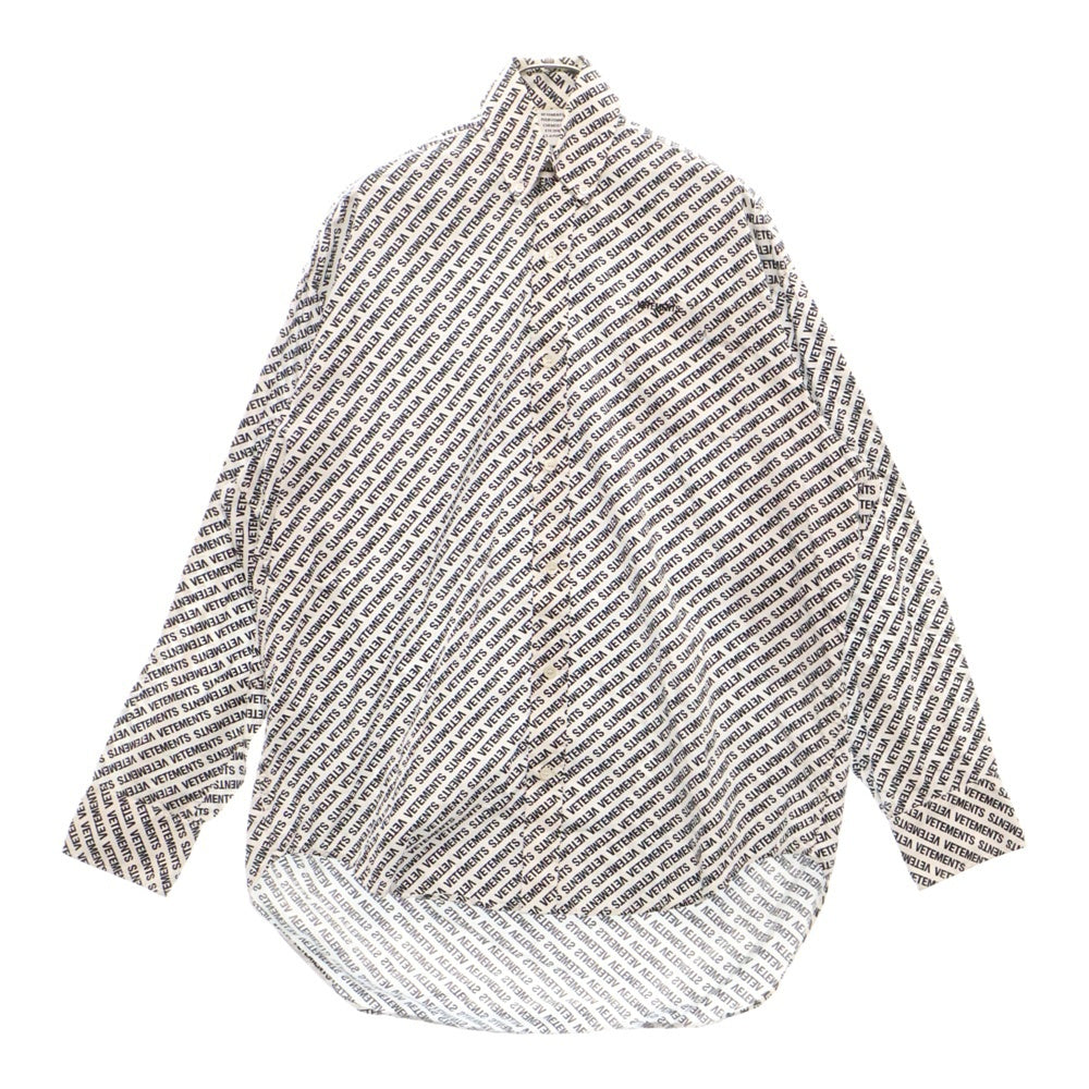 VETEMENTS(ヴェトモン) 18SS MONOGRAM OVERSIZED BD SHIRT モノグラム オーバーサイズ ボタンダウン 長袖 シャツ ブラック/ホワイト WSS18SH2