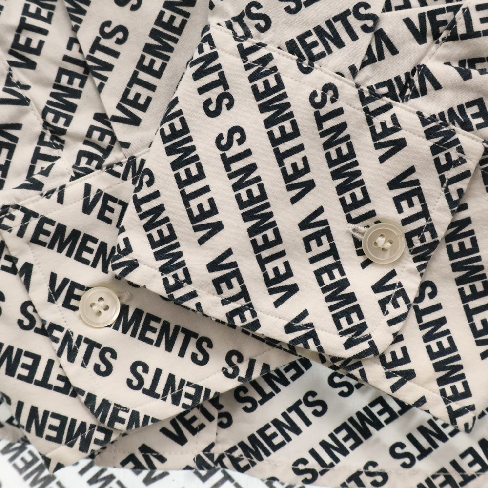 VETEMENTS(ヴェトモン) 18SS MONOGRAM OVERSIZED BD SHIRT モノグラム オーバーサイズ ボタンダウン 長袖 シャツ ブラック/ホワイト WSS18SH2