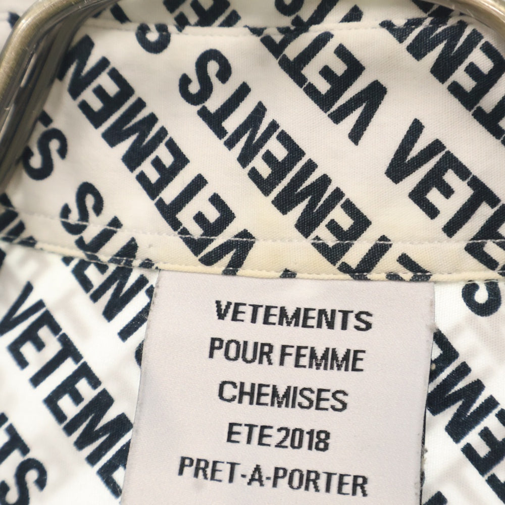 VETEMENTS(ヴェトモン) 18SS MONOGRAM OVERSIZED BD SHIRT モノグラム オーバーサイズ ボタンダウン 長袖 シャツ ブラック/ホワイト WSS18SH2