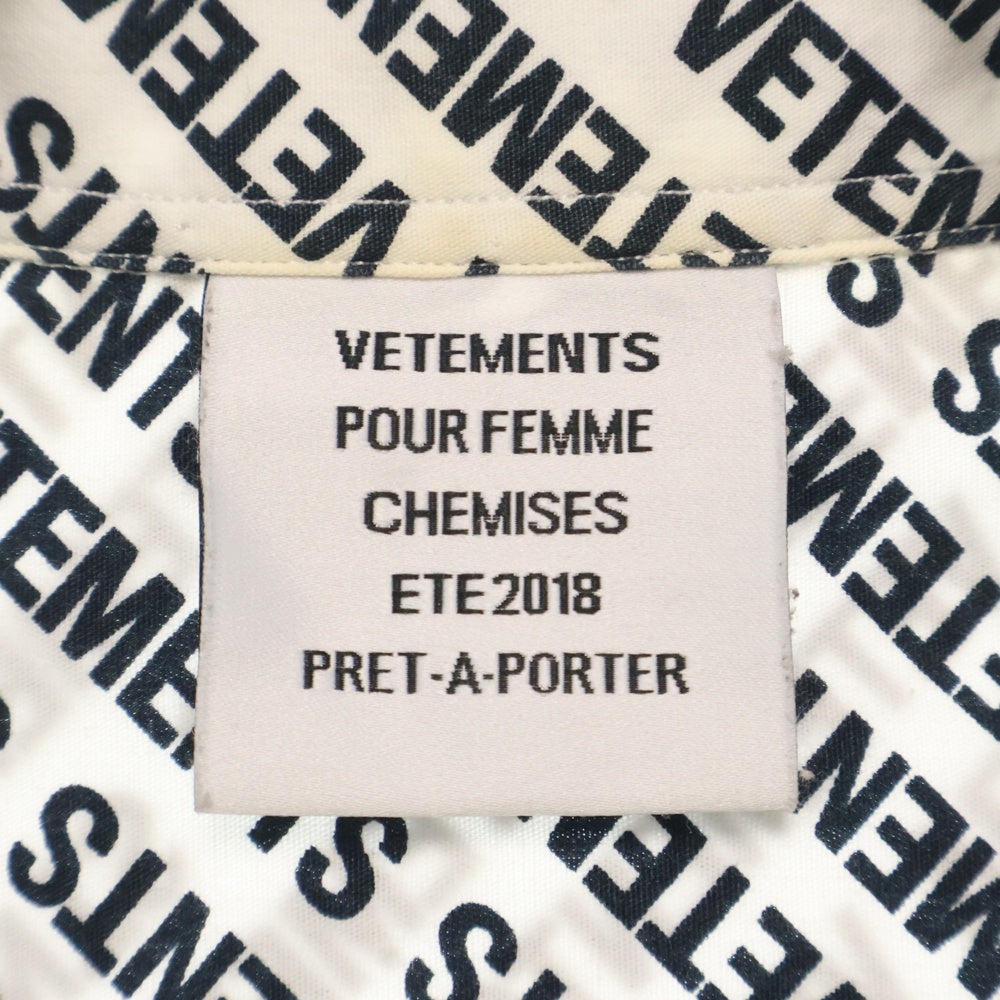 VETEMENTS(ヴェトモン) 18SS MONOGRAM OVERSIZED BD SHIRT モノグラム オーバーサイズ ボタンダウン 長袖 シャツ ブラック/ホワイト WSS18SH2