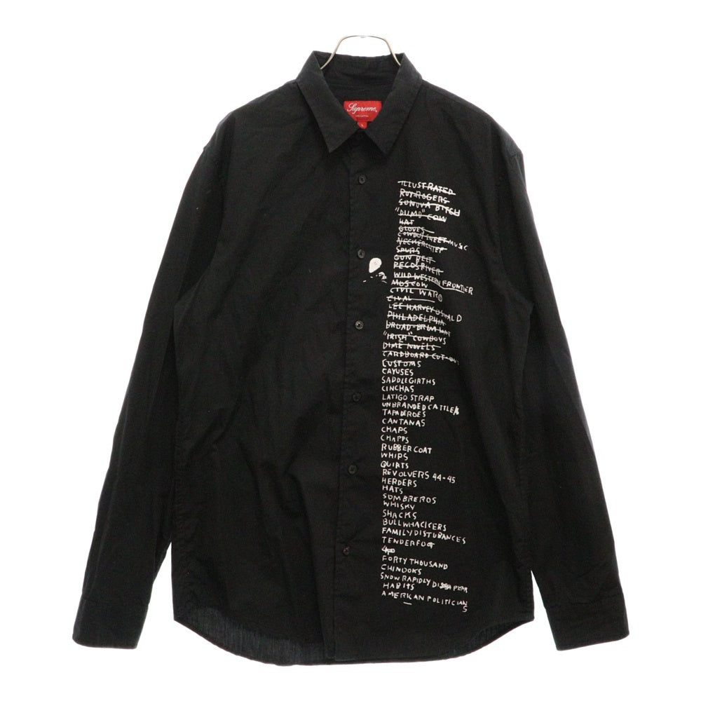 SUPREME(シュプリーム) 13AW Basquiat Notes L/S Shirt グラフィックプリント長袖シャツ ブラック