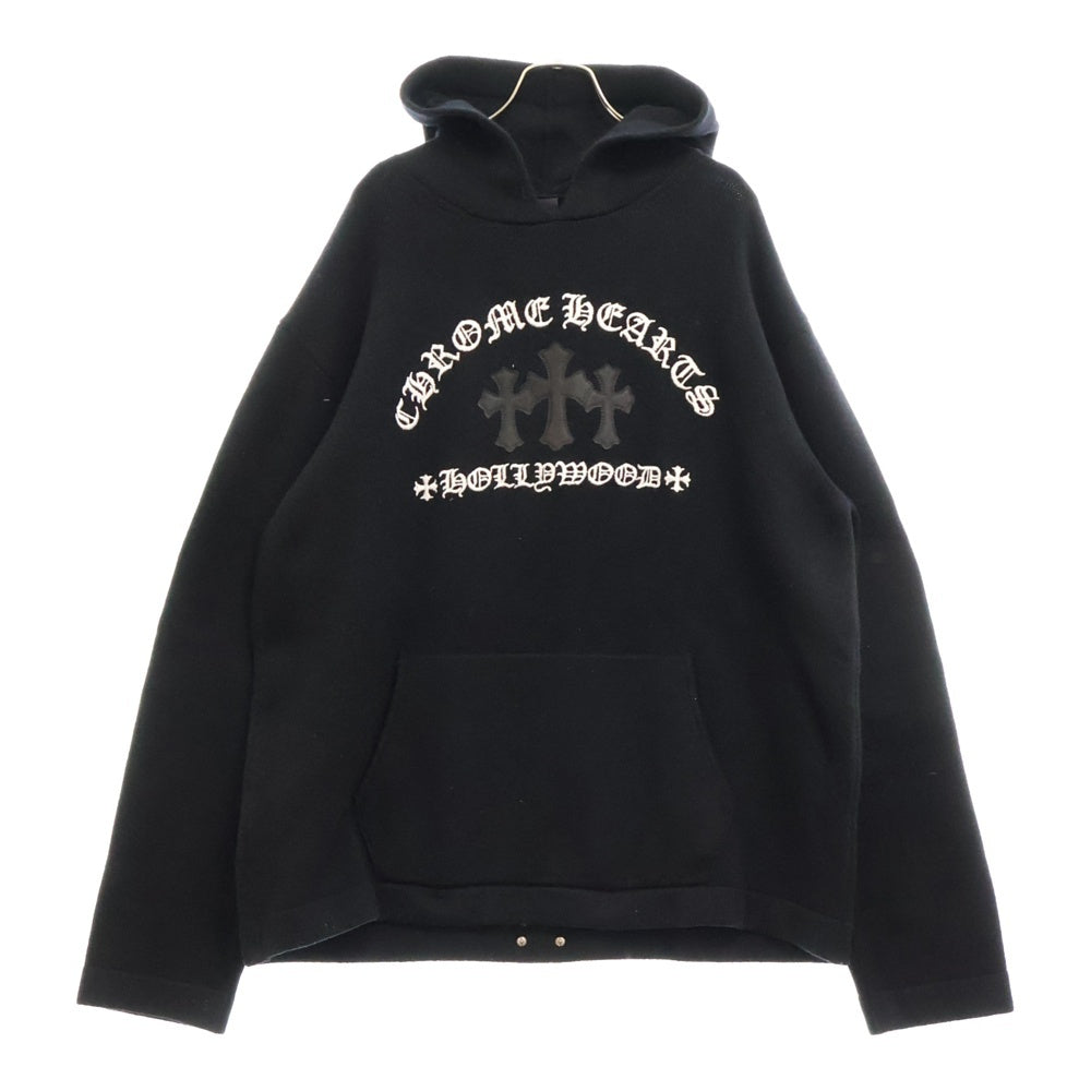 CHROME HEARTS(クロムハーツ) SAILIN ON HD PLVR CHSMR クロス パッチ 刺繍 カシミヤ プルオーバー パーカー ブラック