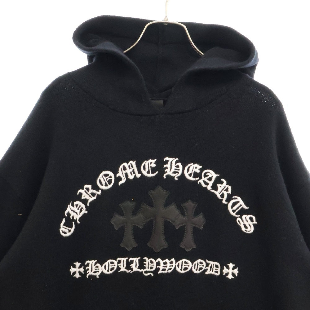 CHROME HEARTS(クロムハーツ) SAILIN ON HD PLVR CHSMR クロス パッチ 刺繍 カシミヤ プルオーバー パーカー ブラック